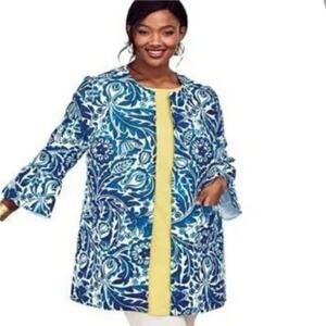Jessica London Tulip Sleeve Jacket Blue White Floral 14W